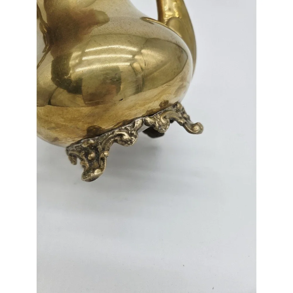 Vintage Indian Brass Teapot Coffee Server‎ Scroll Ornate Footed